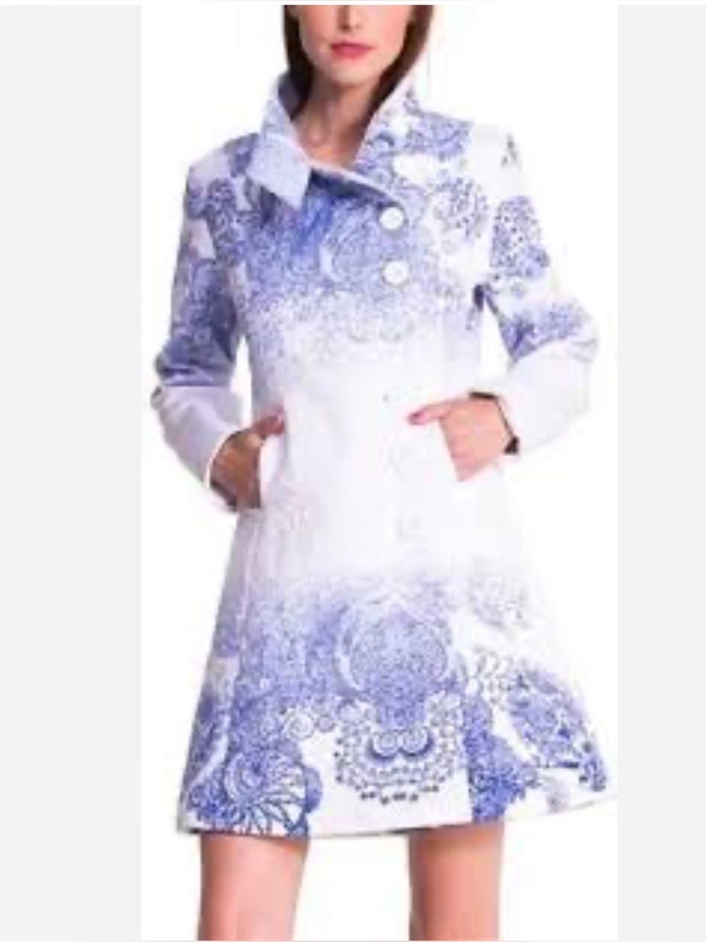 Desigual Susi Coat White Blue Ombre Paisley Jacket Size 10 / Large / 42